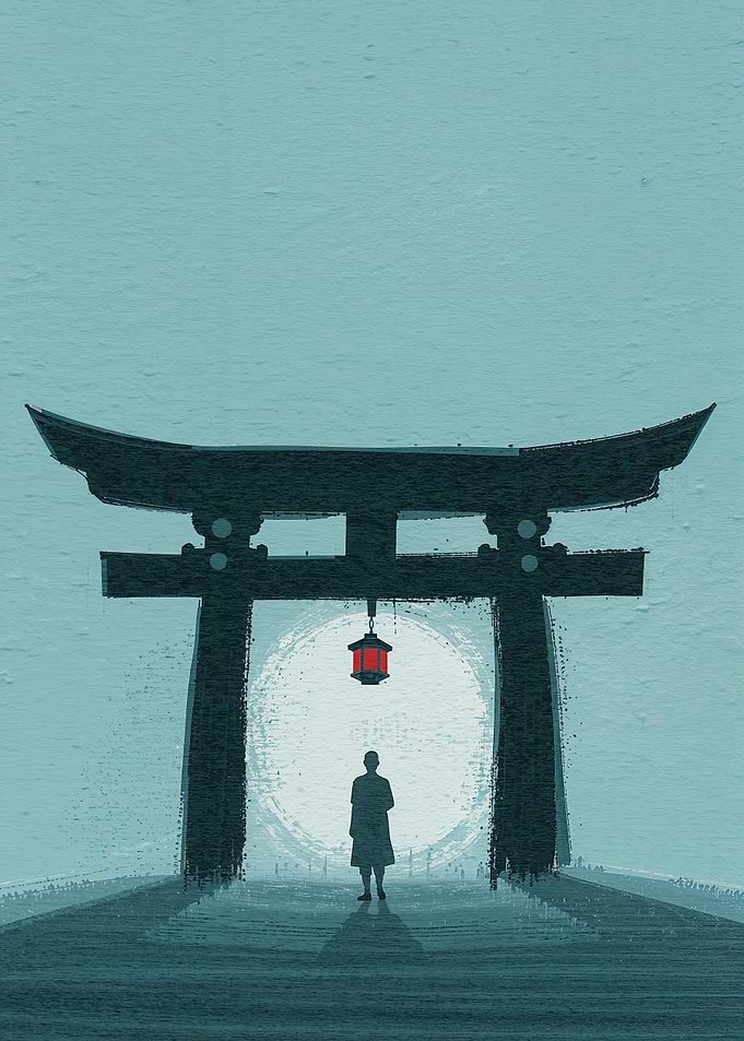 Silhouette Under Torii Gate