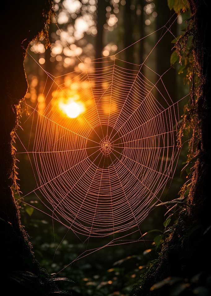 Spiderweb in Golden Hour Forest Light