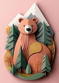 Paper Cutout Bear in Forest Scene