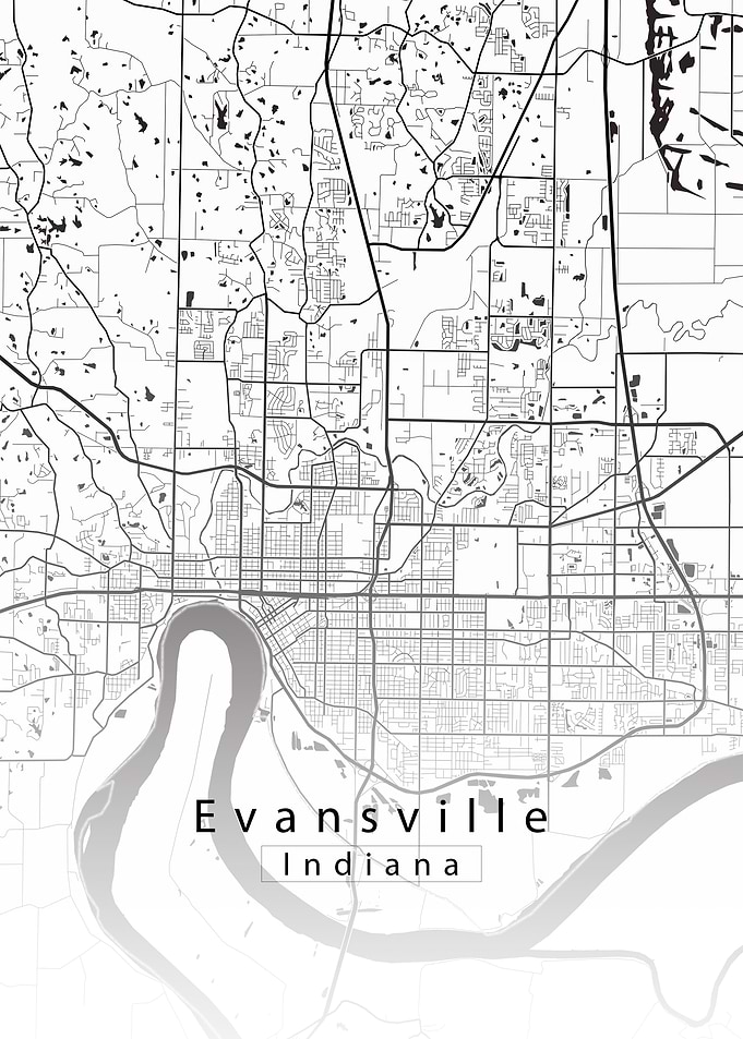 Evansville Indiana City Map white