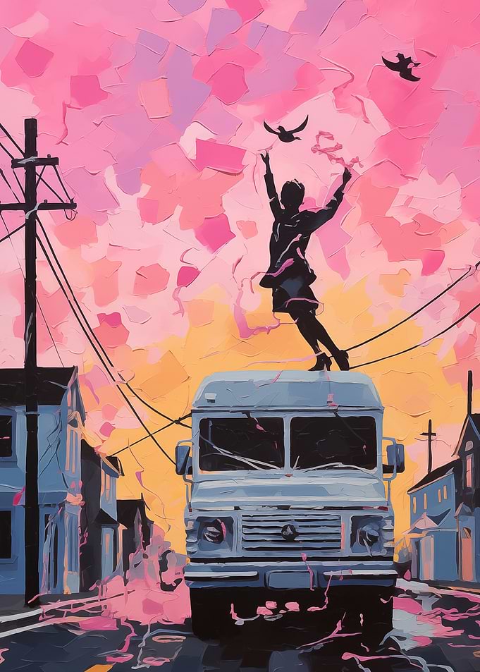 Person on Van with Birds