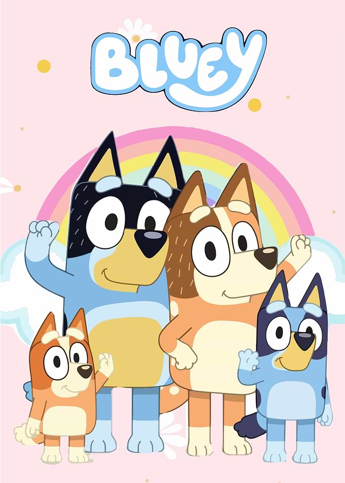 Bluey Family with Rainbow