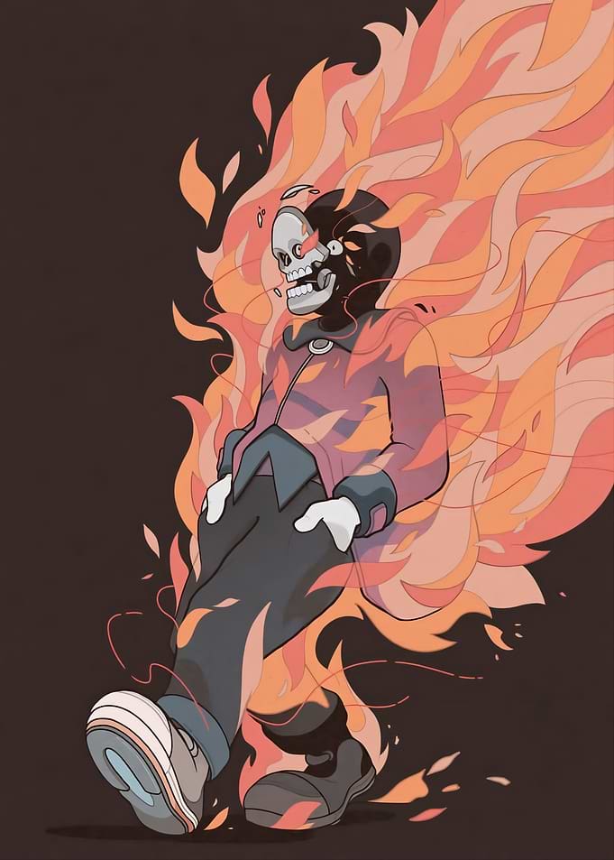 Fiery Skeleton Character