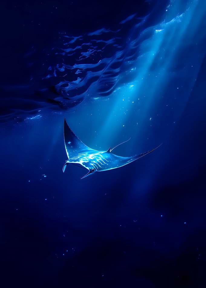 Manta Ray in Deep Ocean
