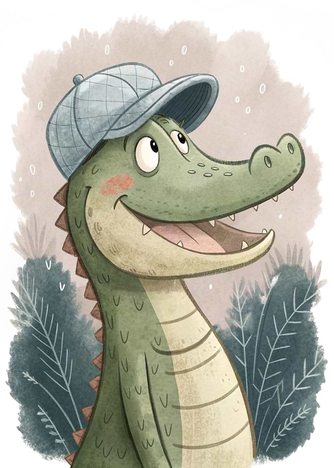 Cartoon Alligator Wearing a Hat