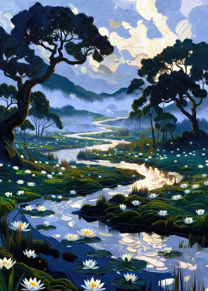 Serene Water Lily Pond Landscape