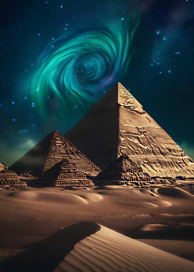 Pyramids Under a Cosmic Swirl