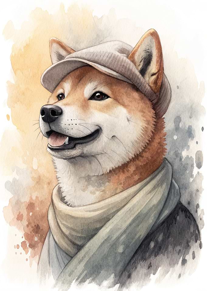 Shiba Inu Dog Wearing a Hat and Scarf