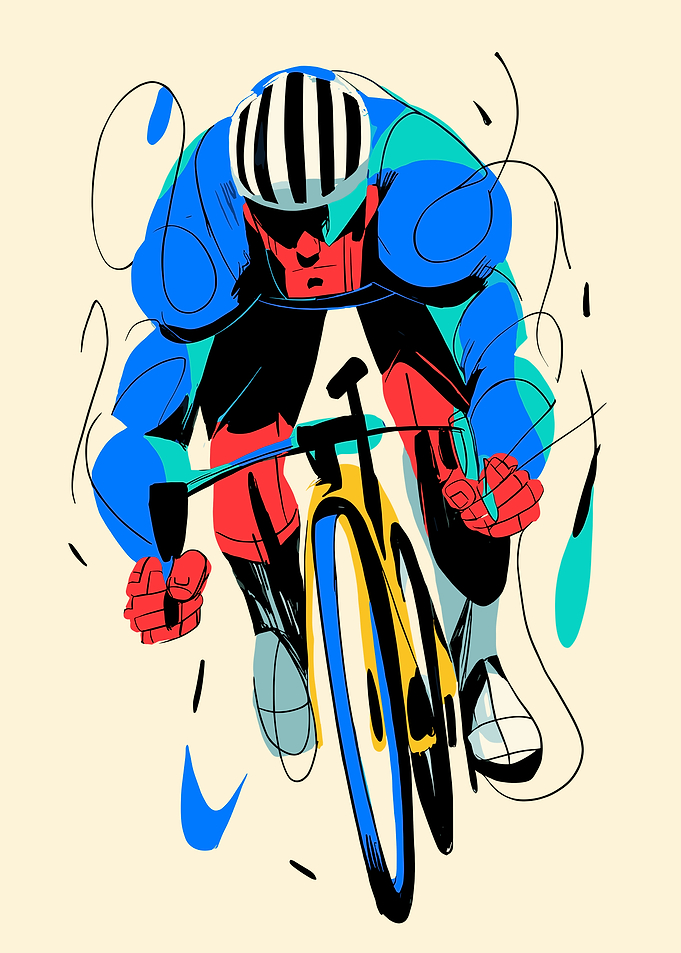 Cyclist in motion with bold colors