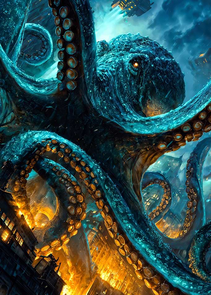 Giant Octopus City Sci-Fi Attack