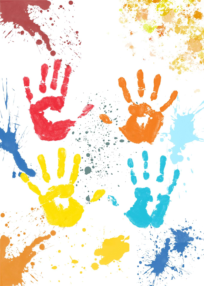 Colorful Handprints and Splatters
