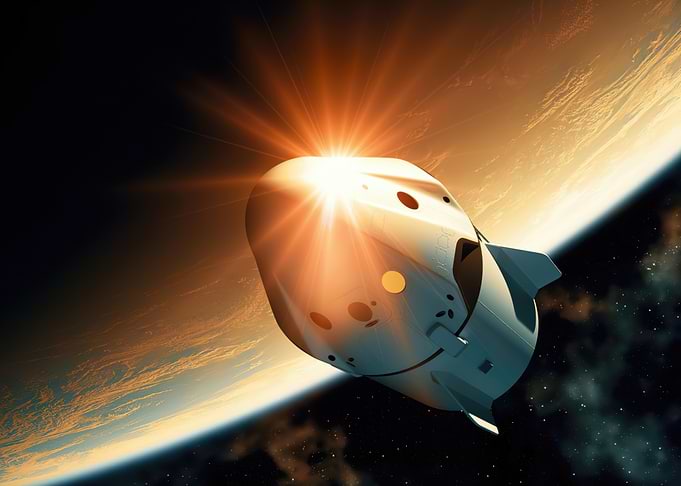 Spacecraft near Earth with Sunburst