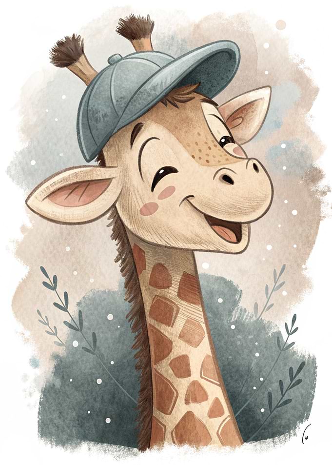 Cute Giraffe Wearing a Baseball Cap