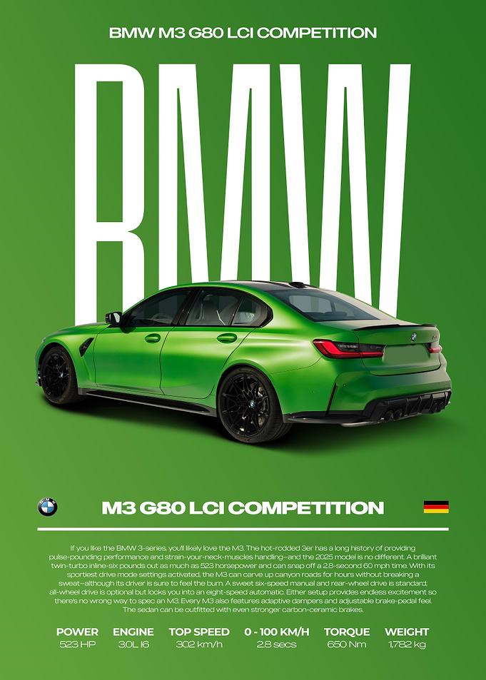 BMW M3 G80 LCI Competition Car Poster