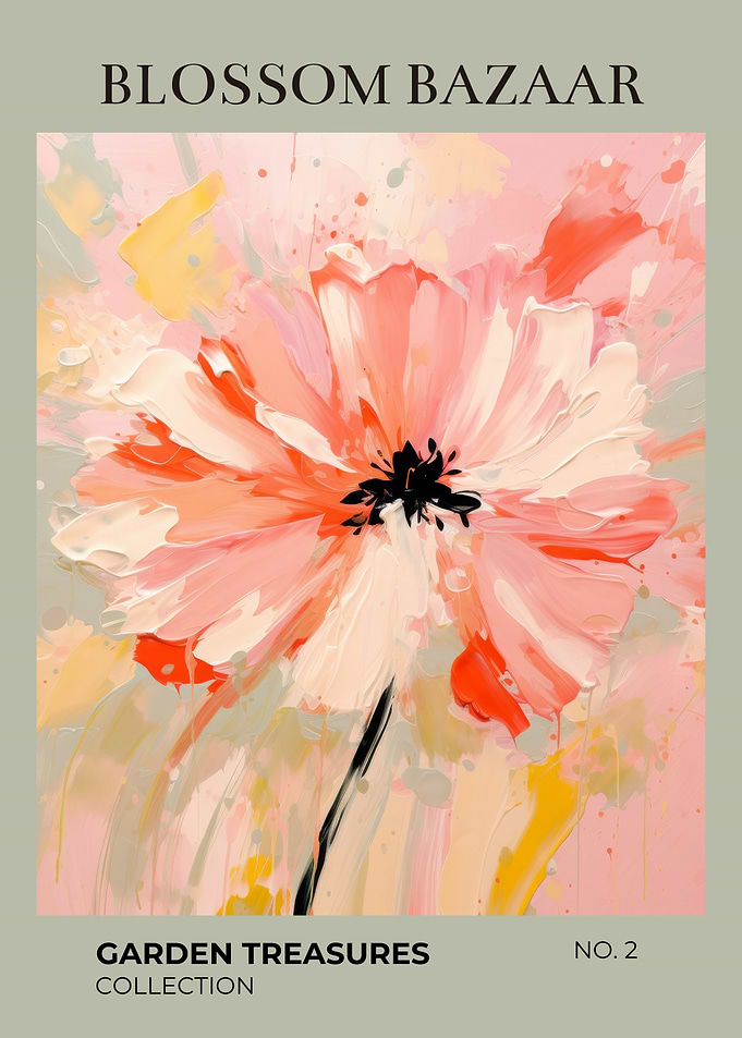 Blossom Bazaar Garden Treasures | Coral Bloom Watercolor Botanical Print