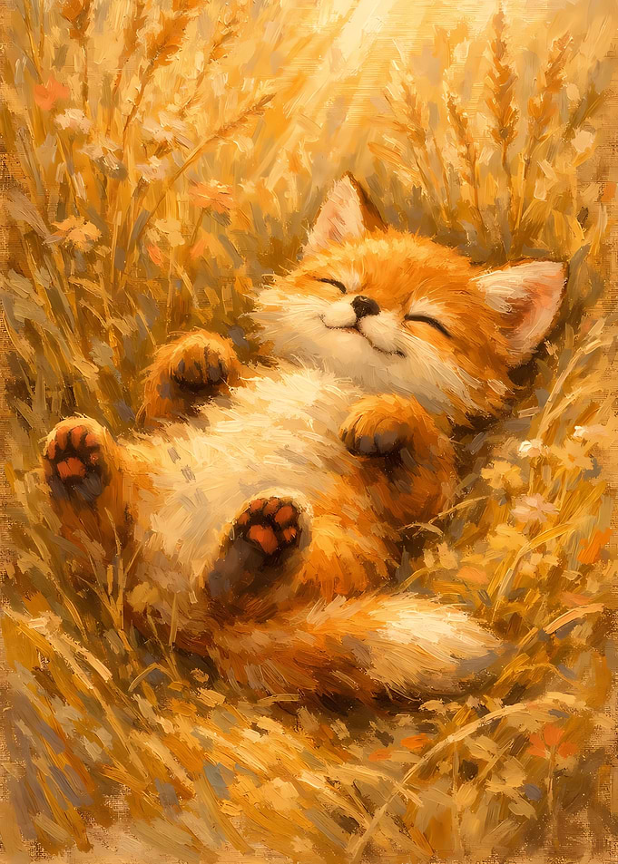 Cute Fox Sleeping in Field