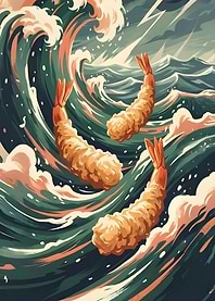 Tempura Shrimp in Crashing Waves