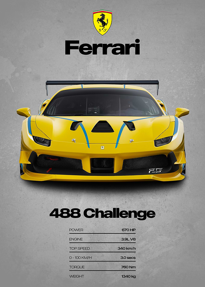 Ferrari 488 Challenge Poster