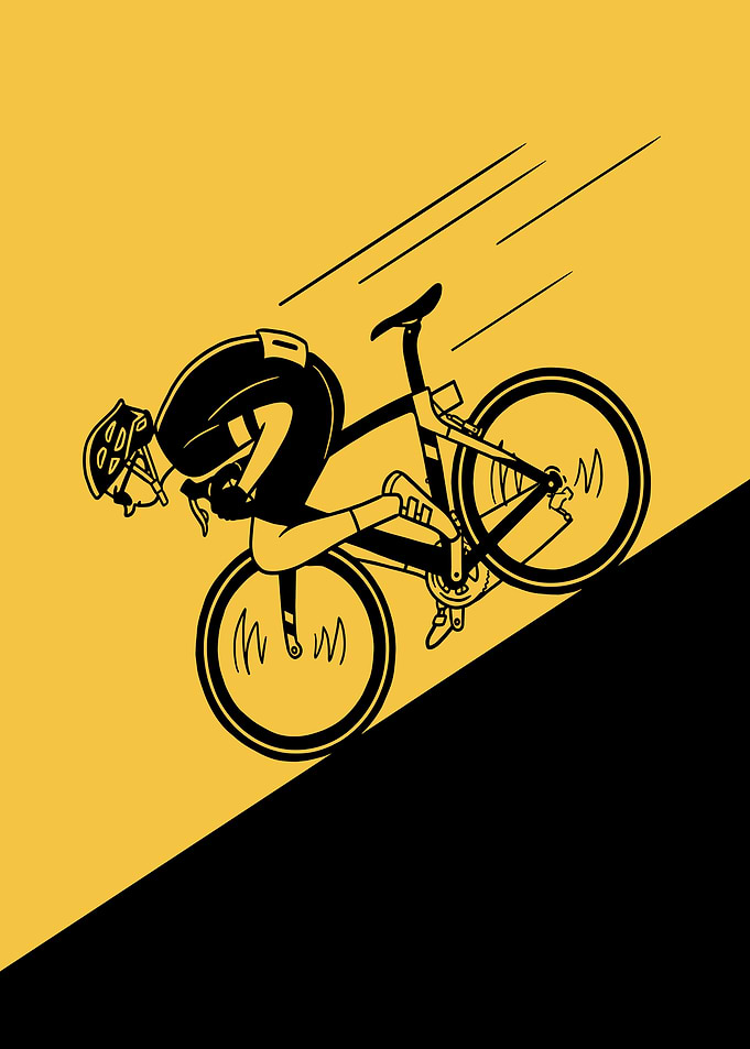 Cyclist Descending a Hill