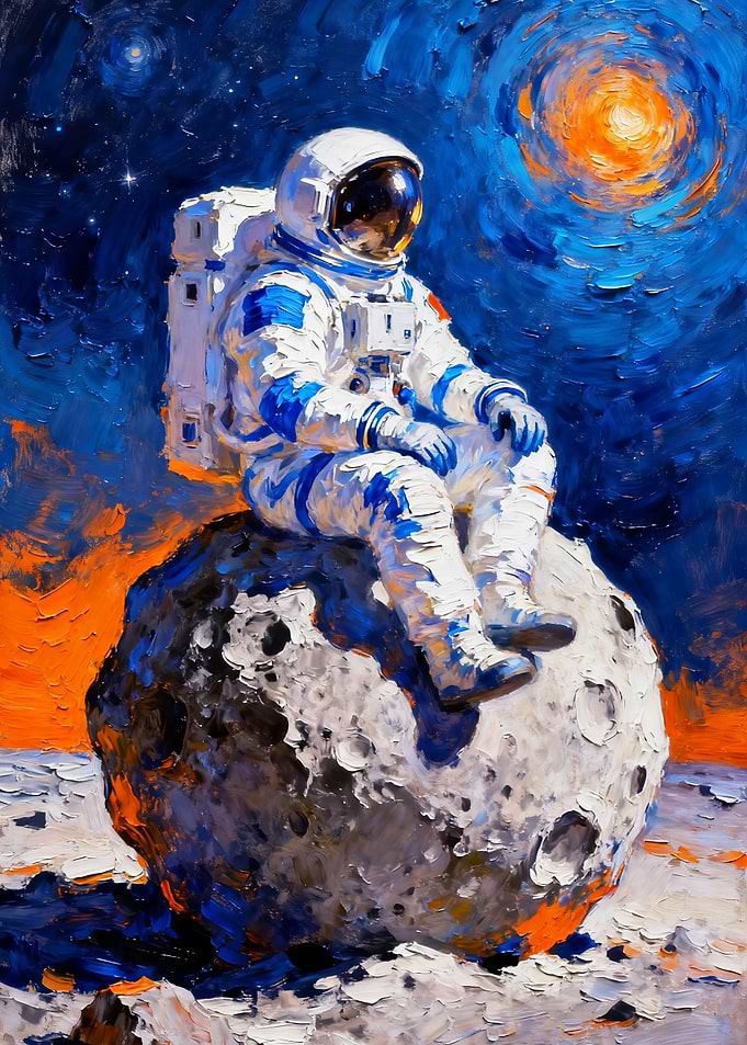 Astronaut sitting on an asteroid