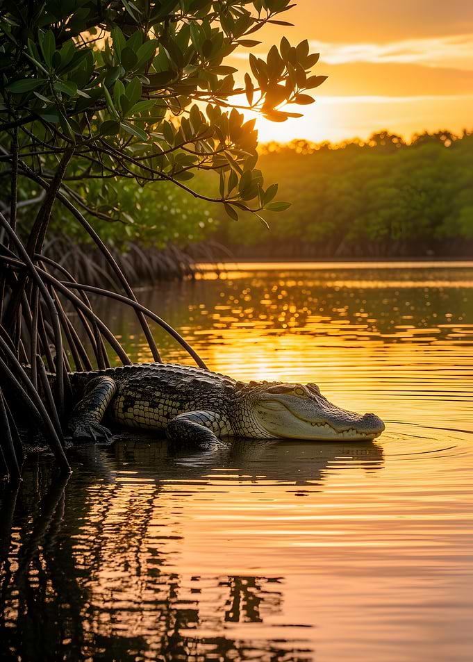 Alligator in Mangrove Sunset