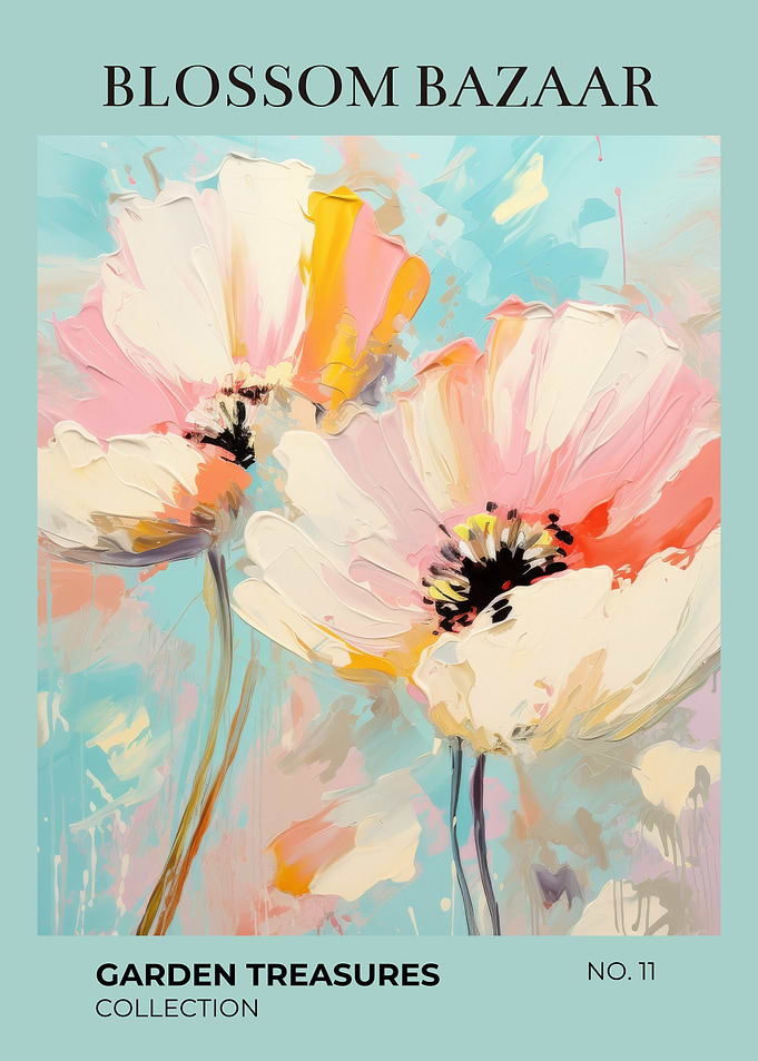 Blossom Bazaar Floral Painting | Pink Peony Blooms Watercolor Botanical Print