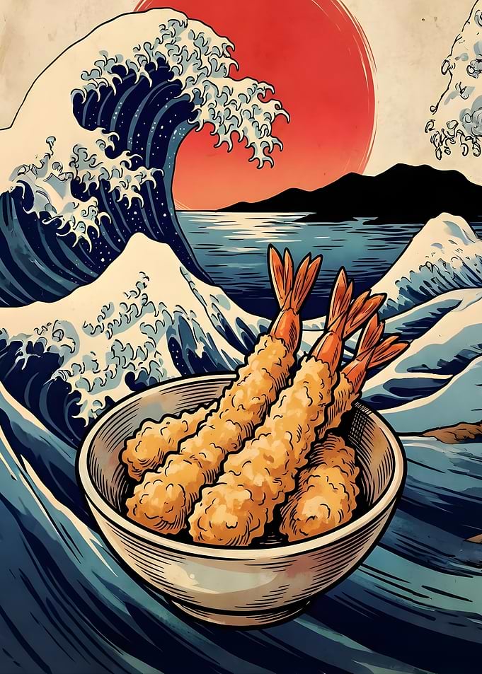 Tempura Shrimp in a Bowl with Great Wave