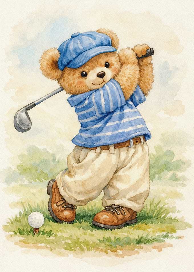 Vintage Nursery Teddy Bear Playing Golf