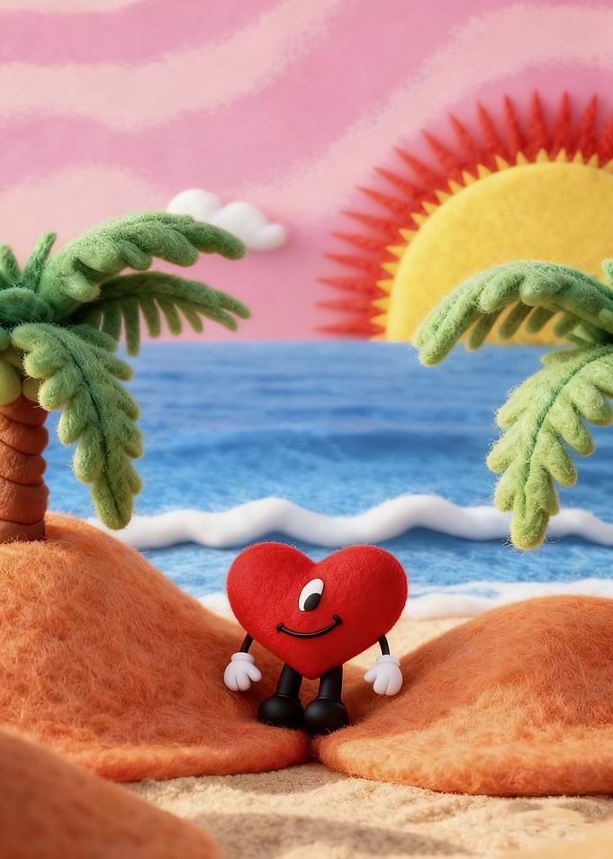 Heart character on a beach