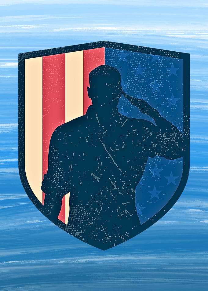 Soldier Saluting American Flag Shield