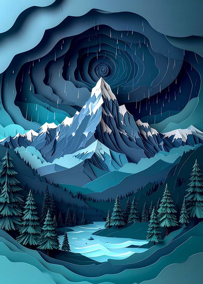 Paper Cutout Mountain Landscape with River