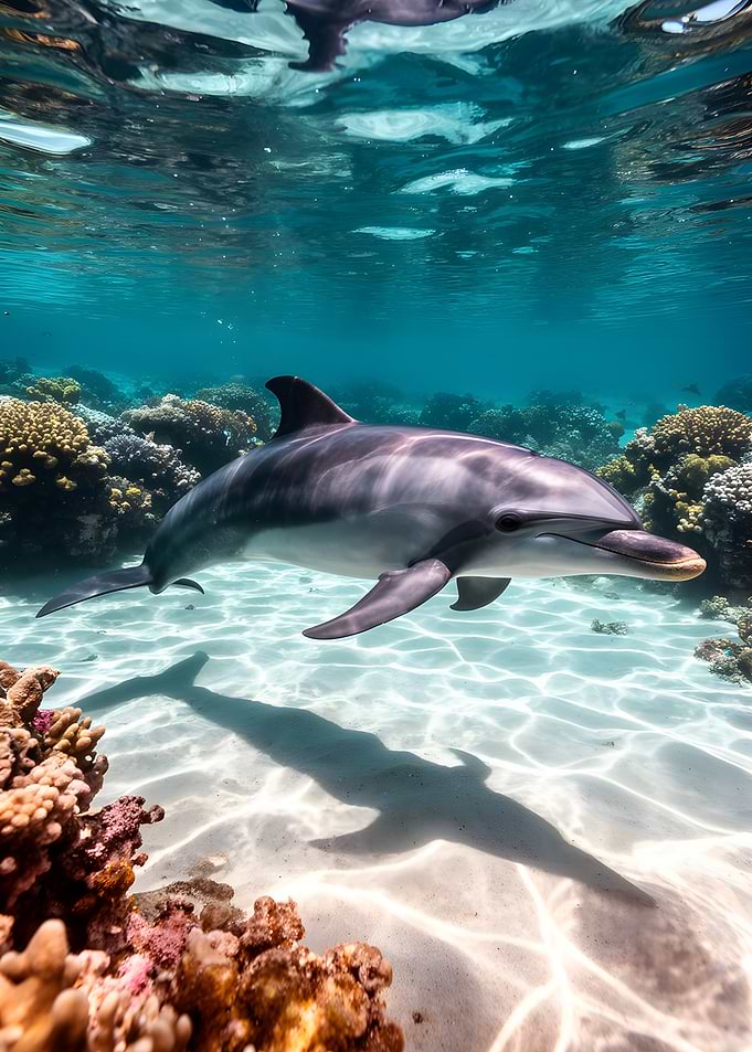 Dolphin swimming in clear ocean water