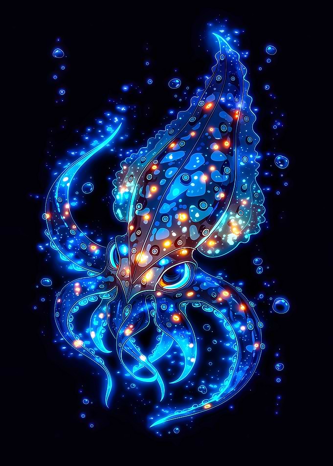 Bioluminescent Kraken in Deep Sea