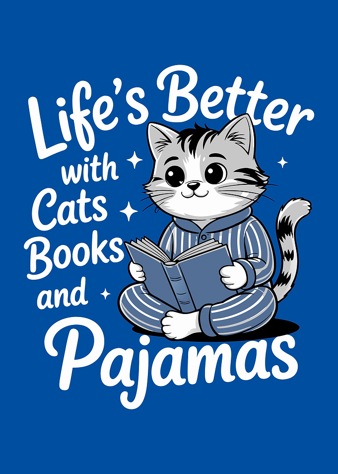 Cute Cat Reading in Pajamas