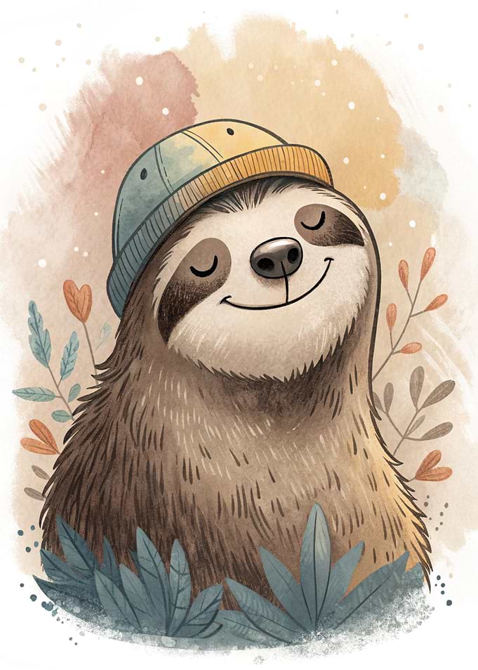 Cute Sloth Wearing a Beanie