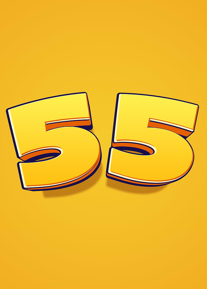 Number 55 in 3D Yellow
