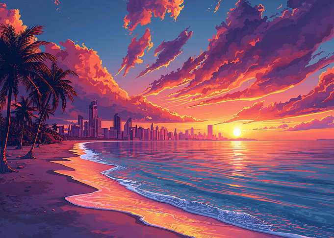 Tropical City Sunset Beach