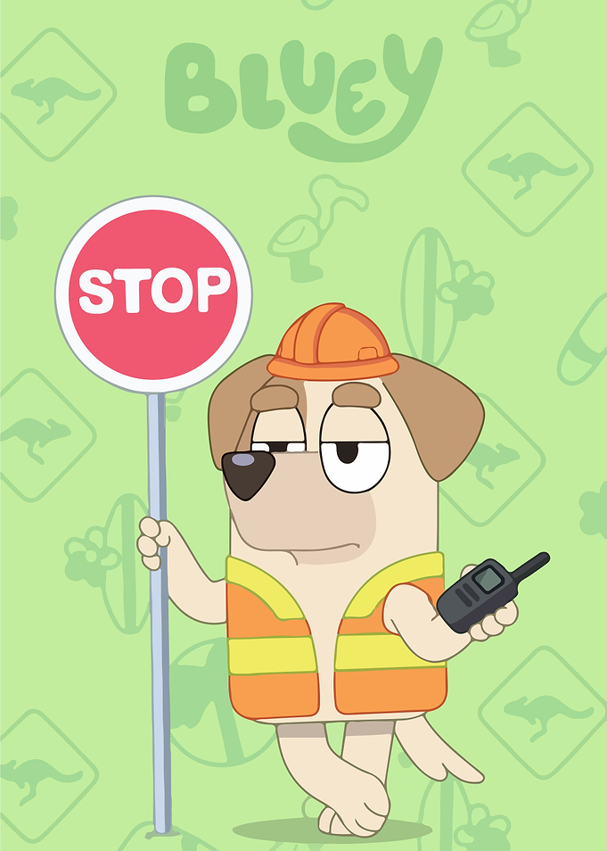 Bluey Character with Stop Sign
