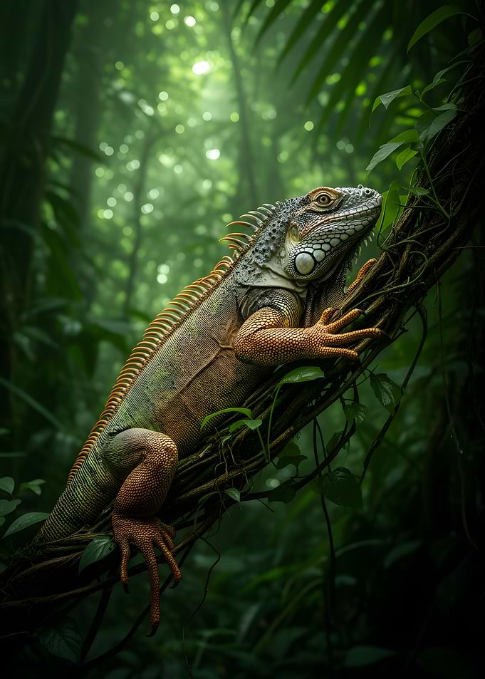 Iguana in a Lush Jungle