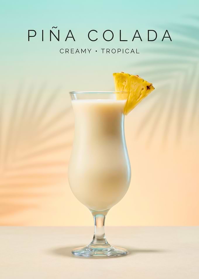 Creamy Tropical Piña Colada Cocktail Poster with Pastel Palm Shadows