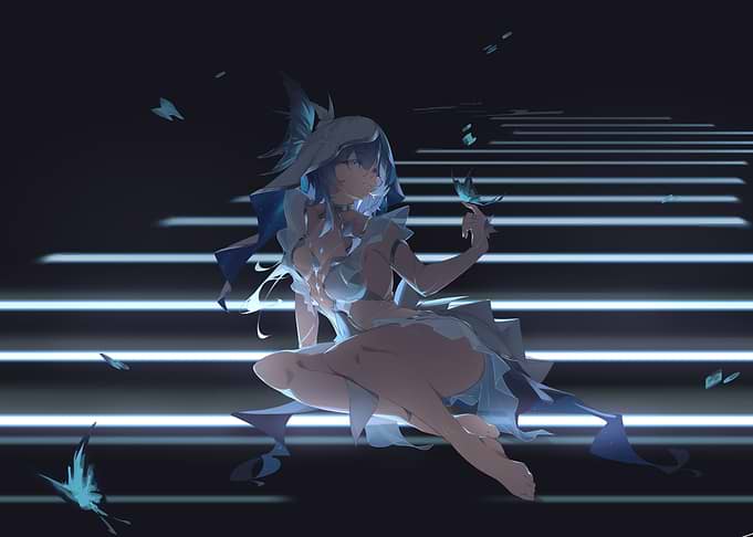 Anime Girl with Blue Butterflies