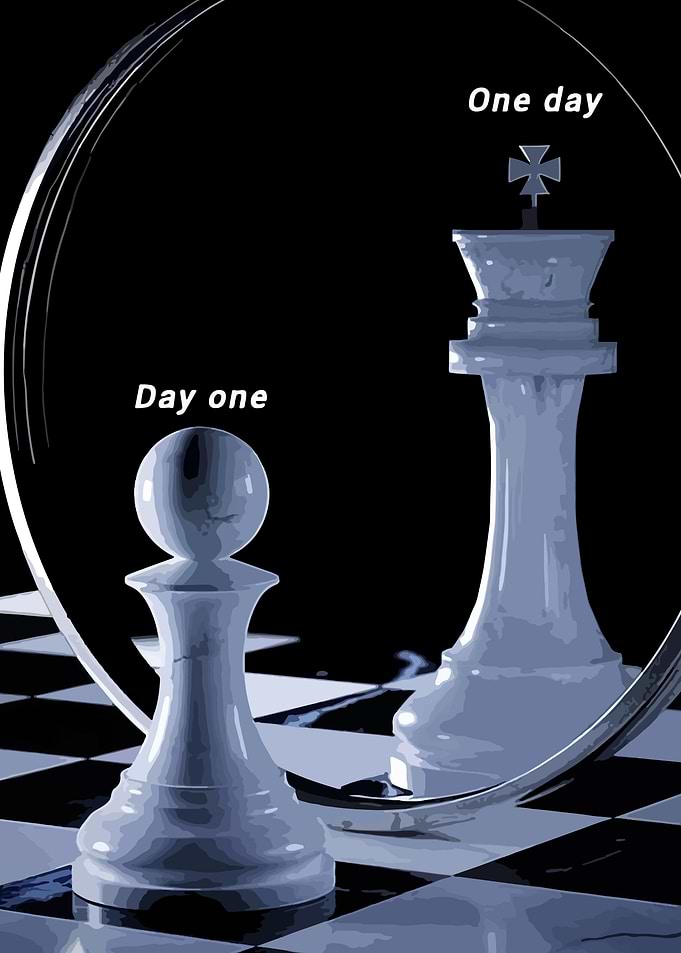 Chess Pawn's Ambition Reflected in Mirror