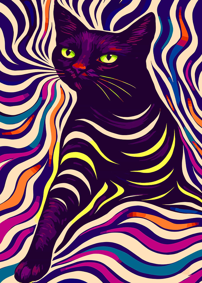 Psychedelic Black Cat Portrait