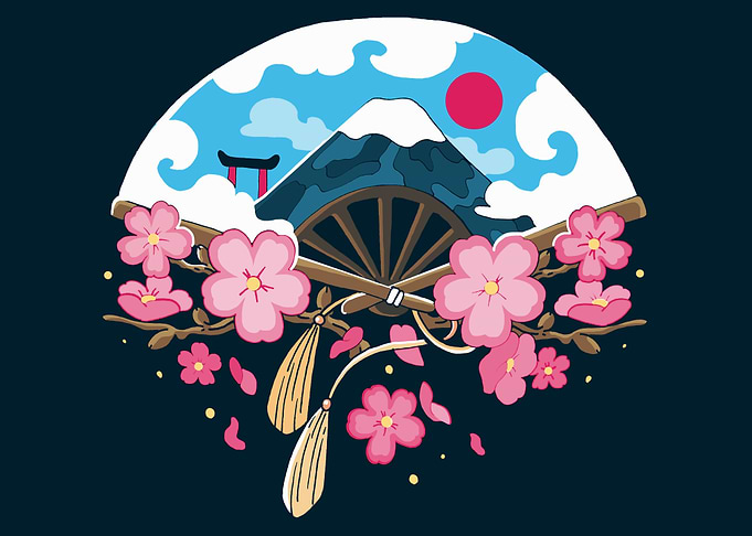 Japanese Mount Fuji and Cherry Blossoms