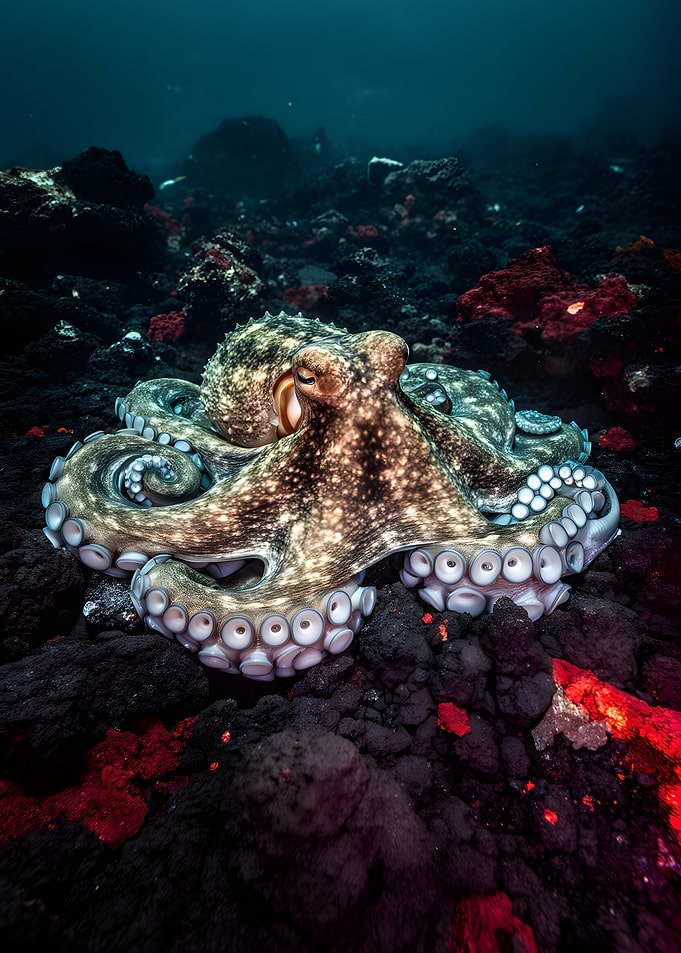 Octopus on volcanic rock