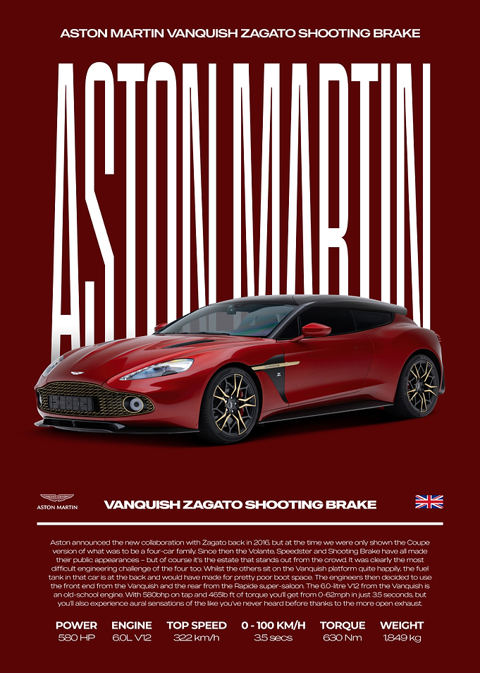 Aston Martin Vanquish Zagato Shooting Brake Car Poster