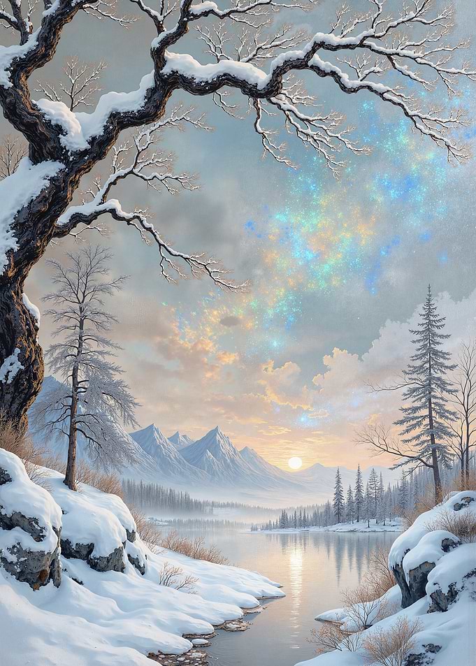 Enchanting Winter Landscape with Aurora