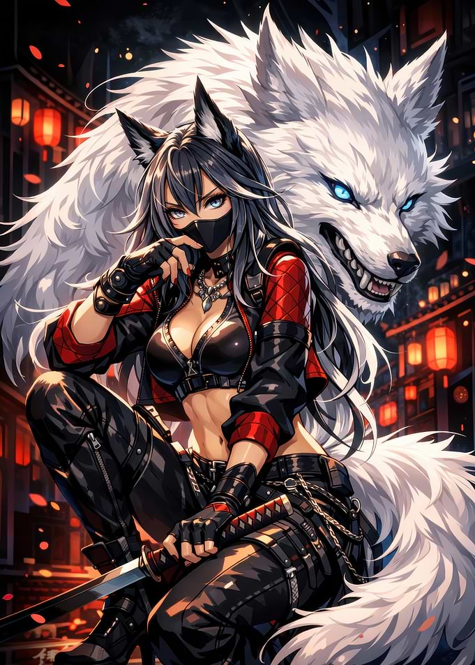 Anime Wolf Girl with Companion