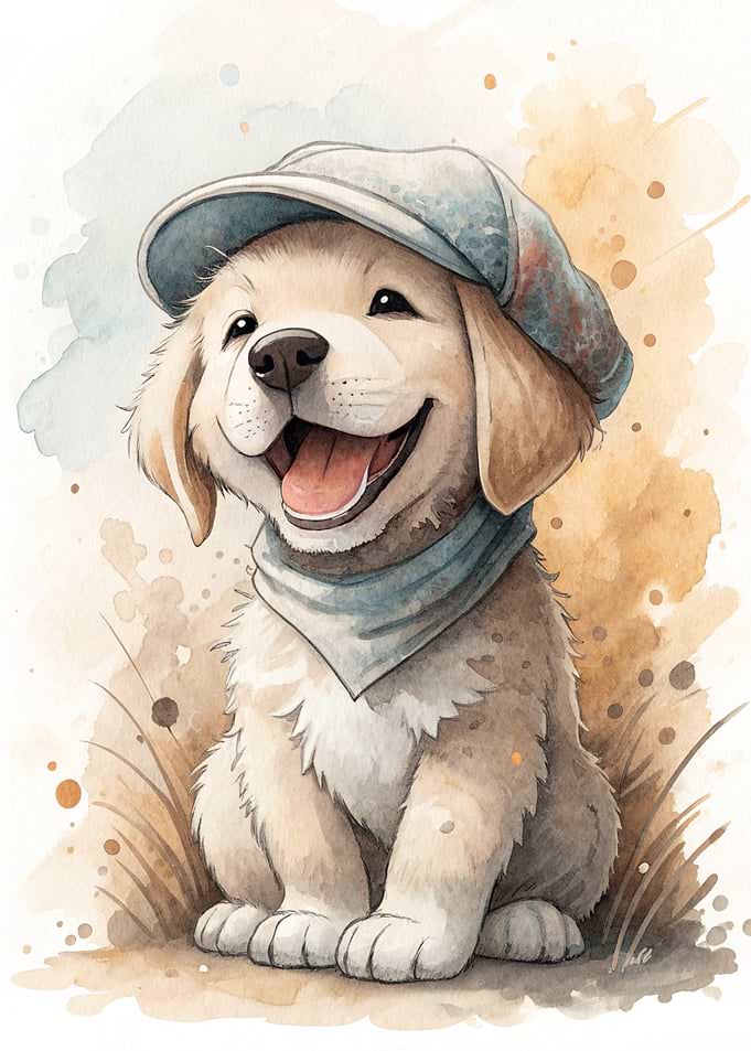 Cute puppy wearing a cap and bandana