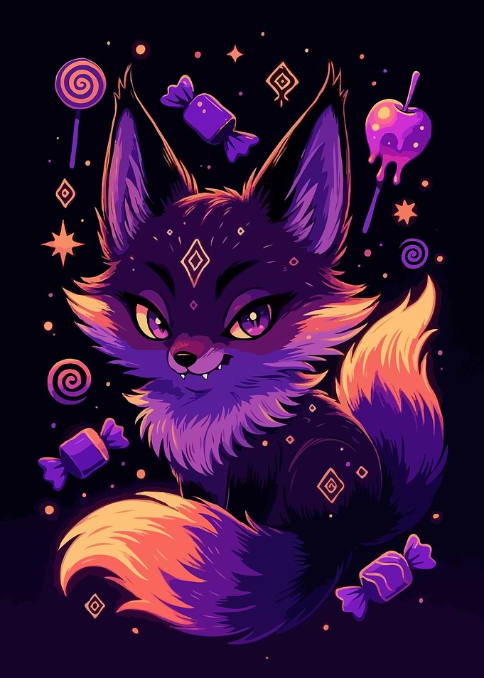 Cute Fox with Candy and Stars Funny
